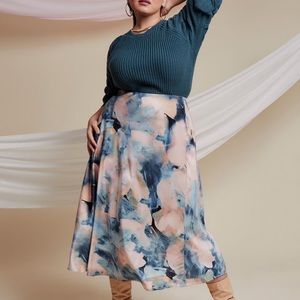 Eloquii plus size satin watercolor midi/maxi skirt size 28W